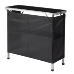 Portable Folding Bar Table with Shelf, Tradeshow Podium Table with Black Skirt and Carrying Bag, for Indoor Outdoor Party Picnic Exhibition, Black - Image 3