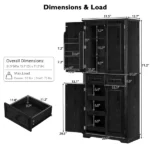 K&K 71" Tall Kitchen Pantry Cabinet with 3 Pull Out Cabinet Organizers, Farmhouse Embossed Texture Storage Cabinet with 6 Door Shelves, 2 Drawers, Freestanding Cupboard for Kitchen, Dining Room Black - Image 2