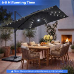 10x10 Ft Gray Solar LED Cantilever Patio Umbrella 360° Rotation Offset Hanging Umbrella with Lights - Image 2