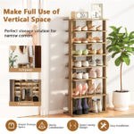 7-Tier Double-Row Shoe Rack with Adjustable Shelves, Anti-Tipping Narrow Storage Rack for Entryway Closet-Natural - Image 8