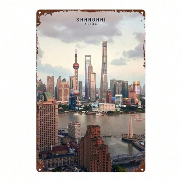 CIFbuy Vintage Shanghai Metal Sign 8x12 Inch, Retro Distressed Wall Art For Home Bar Cafe Garage, 2D Flat Decor Plaque 20x30cm TikTok, TikTok, Self-pickup Logiopics