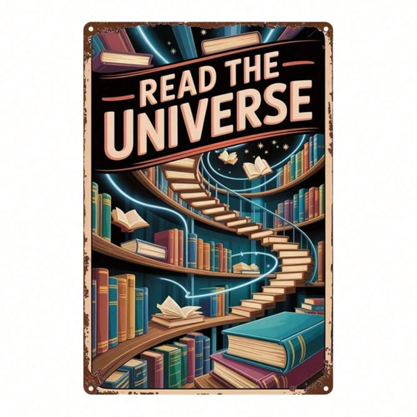 CIFbuy 1pc 2D Flat Metal Sign Exploring The Universe Spiral Bookshelf Wall Art, Vintage Cottage Home Garden Bathroom Decor, 8x12 Inch TikTok, TikTok, Self-pickup Logiopics