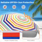 6.5ft Portable Beach Umbrella (Colorful) - UPF50+ Sun Protection (Silver-Coated Polyester), 3-Section Easy Setup (No Tools) - Image 9