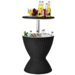 Black Outdoor Imitation Rattan Ice Cooler Side Table 8Gal 2-Height Adjustable with Drain Plug - Image 2