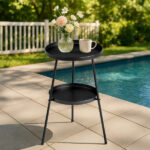 Patio Small Side Table, Round 2 Tier End Table, Metal Round Coffee Table for Indoor Outdoor, Black - Image 7
