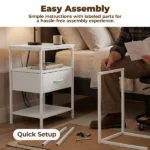 Bedside Table Charging Station Nightstand with USB/C Ports, Adjustable Drawers, 3-Tier Storage Shelf (Shipment from Walmart) - Image 4