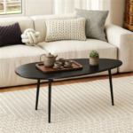 Black Stylish Irregular Shape Coffee Table, Heavy-Duty Metal Base Oval Sofa Side Table, Multifunctional Decor Center Table for Home Living Room - Image 6