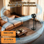 Black Portable Air Circulator Fan, 70° Horizontal Oscillation & 90° Tilt Fan with LED Touch Panel, Lightweight Standing Fan for Indoor Use - Image 8
