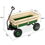 Heavy Duty Steel Wooden Side Support Cargo Wagon with 10" All-Terrain Air Tires, Up to 220lb Load Capacity, for Towing Kids Toys, Gardening Supplies, Green - Image 3