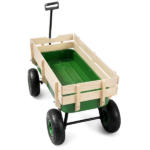 Heavy Duty Steel Wooden Side Support Cargo Wagon with 10" All-Terrain Air Tires, Up to 220lb Load Capacity, for Towing Kids Toys, Gardening Supplies, Green - Image 4
