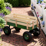 Heavy Duty Steel Wooden Side Support Cargo Wagon with 10" All-Terrain Air Tires, Up to 220lb Load Capacity, for Towing Kids Toys, Gardening Supplies, Green - Image 8