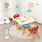 Brown Kids Table and 2 Chairs Set with 4 Storage Boxes, Toddler Activity Table for Drawing Playing Eating, Children Furniture for Indoor Outdoor - Image 10