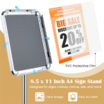 Adjustable Floor Standing Sign Holder, 8.5"x11" Front Loading Snap Frame with 360° Rotatable Frame, Water/Sand Fillable Weighted Base for Retail Restaurant Hotel - Silver - Image 6