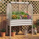 3-in-1 Metal Raised Garden Bed with Mini Greenhouse Cover, Elevated Planter Box - Gray - Image 10