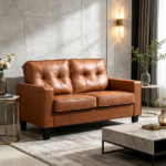 Brown 51" Wide Double Sofa – 2-Seater Tufted PU Leather Loveseat with Padded Armrests - Image 5