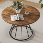 Brown 47" Round Dining Table , Family-Sized for 4-6 People, Hourglass Metal Base & Curved Tabletop - Image 9