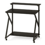 Black Rolling Computer Desk with Power Strip 32" Mobile Office Desk with Monitor Stand - Image 3