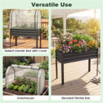 3-in-1 Metal Raised Garden Bed with Mini Greenhouse Cover, Elevated Planter Box - Black - Image 6