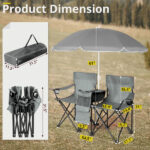 Portable Outdoor 2-Seat Folding Chair with Removable Sun Umbrella Grey - Image 17