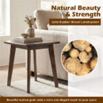 17" Square Side Table Solid Rubber Wood, Walnut Finish End Table for Living Room Bedroom - Image 8