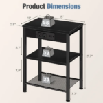 15.7" Small Side Table with Charging Station, End Table with Outlets & USB Ports, 3-Tier Adjustable Storage Nightstand for Living Room, Bedroom, Small Spaces, Black (Shipment from Walmart) - Image 2