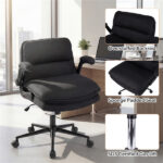 Criss Cross Chair with Flip-Up Arms, Faux Leather Cross Legged Office Chair with Adjustable Height & Rocking Function -Gray - Image 7