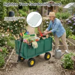 3-in-1 Oversized Steel Garden Cart , 880lbs Pullable Mesh Metal Garden Cart, All-Terrain Utility Cart with Removable Liner & Side Panels & Mesh Tray for Outdoor Lawn, Patio and Landscaping, Green - Image 8