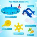 74 " Inflatable Marine Spray Pool with Shark Slide & Lighthouse Sprinkler, Kids Water Play Center for Backyard - Image 4
