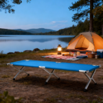 Portable Folding Camping Cot with Carrying Bag Army Blue - Image 9