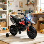 Red Kids Motorcycle Toy with Training Wheels Spring Suspension LED Light USB Music Feature for Children - Image 4