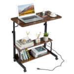 Vintage Brown P2 15MM Particle Board with Melamine Coating Adjustable Computer Desk with 3 USB + 2 AC Outlets - Image 3