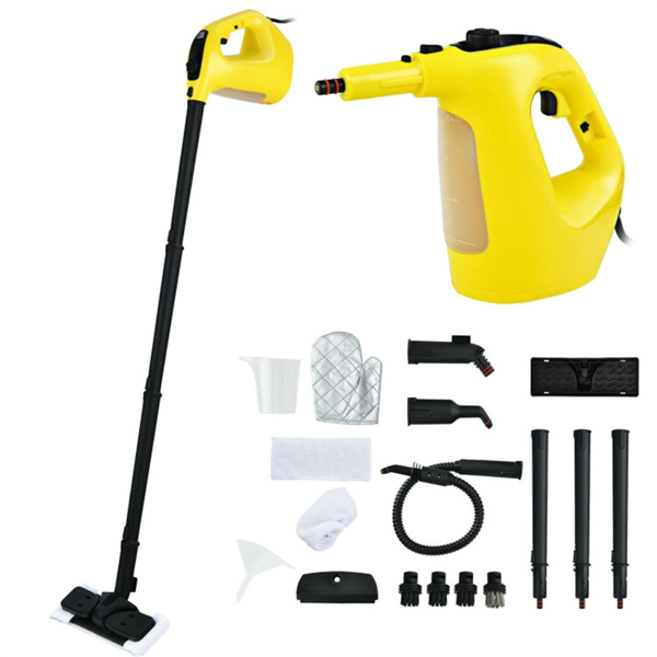 1400W Handheld Steam Cleaner, 257℉ High Pressure Steamer with 14-Piece Accessories, Chemical-Free Steam Mop for Kitchen, Bathroom, Car, Floor - Yellow