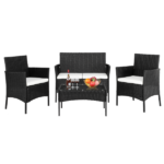 2pcs Arm Chairs 1pc Love Seat & Tempered Glass Coffee Table Rattan Sofa Set Black - Image 46
