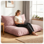 Pink Convertible Corduroy Bean Bag Floor Sofa for Adults, 76.5x55 Inch Sponge Filling Foldable Floor Mattress Guest Bed, Removable Washable Cover Large Lazy Lounger - Image 8
