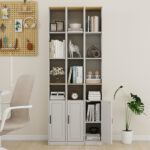 72" Tall Slim Storage Cabinet, 6-Tier Narrow Freestanding Bathroom Cabinet with 1 Door and 2 Adjustable Shelves, Bookcase Display Storage Shelves, Cube CD DVD Storage Cabinet-Antique White - Image 7