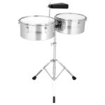 Percussion 13" & 14" Timbales Drum Set with Stand and Cowbell Silver