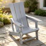 Gray Weatherproof HDPE Outdoor Adirondack Chair, 330LBS Capacity Ergonomic Patio Lounge Chair with Built-in Cup Holder, Snap-Together Tool-Free Assembly for Poolside Backyard