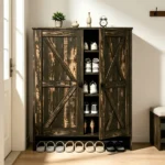 2-Door Barn Door Shoe Cabinet Made of Triamine Particleboard Black Square Shoe Cabinet with Single-Hole Handle 31.61*14.21*36.42in Black Oak - Image 9