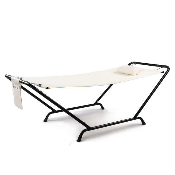 Freestanding Hammock with Stand, 600LBS Heavy Duty Outdoor Hammock Bed with Soft Pillow & Storage Bag, Beige