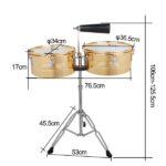 [Do Not Sell on Amazon] 13" & 14" Timbales Drum Set with Stand and Cowbell Golden - Image 3