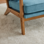 Mid-Century Oak Accent Chair - Linen-Cotton Navy Blue Upholstered Single Lounge Chair, Indoor Armchair with Sturdy Wood Frame (330LBS Weight Capacity) - Image 6