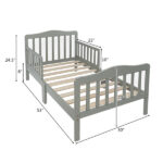 Wooden Baby Toddler Bed Children Bedroom Furniture with Safety Guardrails Gray - Image 2