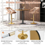 Luxury Dutch Velvet Bar Stools with Adjustable Height (25"-34"), Swivel Seat & Gold Metal Base - PINK - Image 4
