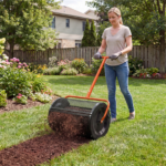 27"×16" Lawn Fertilizer Spreader with Diamond Mesh Clump-Free Garden Compost Spreader - Orange - Image 2