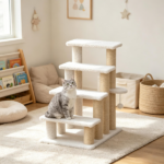 4 Levels Cat Steps with Scratching Posts for High Bed, Sofa, Non-slip Sturdy Pet Climbing Ladder for Indoor Cats, White