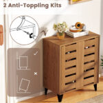 24" Farmhouse Shoe Cabinet with 2 Louvered Doors - 4-Tier Shelves, 3 Adjustable Layers (Natural Wood Grain) - Image 10