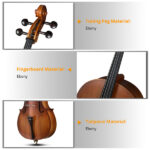 Full Side 4/4 Matte Natural Color Spruce Panel Cello with Bag Bow Rosin Bridge Strings - Image 6