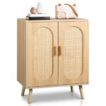 Modern Rattan Shoe Storage Cabinet with Double Doors and Adjustable Shelves, Accent Cabinet for Living Room, Bedroom, Hallway - Image 10