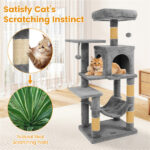 44" Multi-Level Cat Tree with Spacious Top Perch, 2-Door Condo & Hammock for Indoor Cats -Light Gray - Image 3