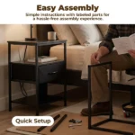 Bedside Table Charging Station Nightstand with USB/C Ports, Adjustable Drawers, 3-Tier Storage Shelf (Shipment from Walmart) - Image 3